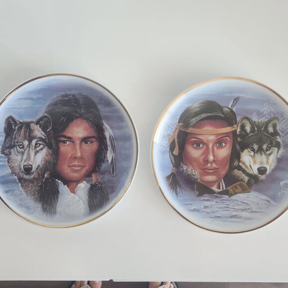 LEONARDO COLLECTION Indian Squaw Wolf Native American Legends Hamilton Plate SET - Picture 6 of 7
